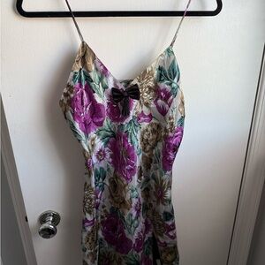 Vintage Gold Tag Victoria's Secret Purple Floral Satin Dress